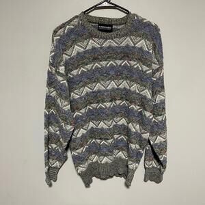 Expressions international vintage Gray and Blue Patterned Sweater size medium